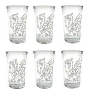 Welsh Dragon Engraved 1.5oz Shot Glass Set of 6
